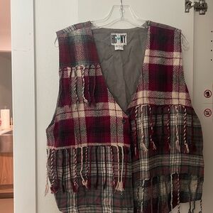 HG 🤍 NY Plaid Fringe Vest